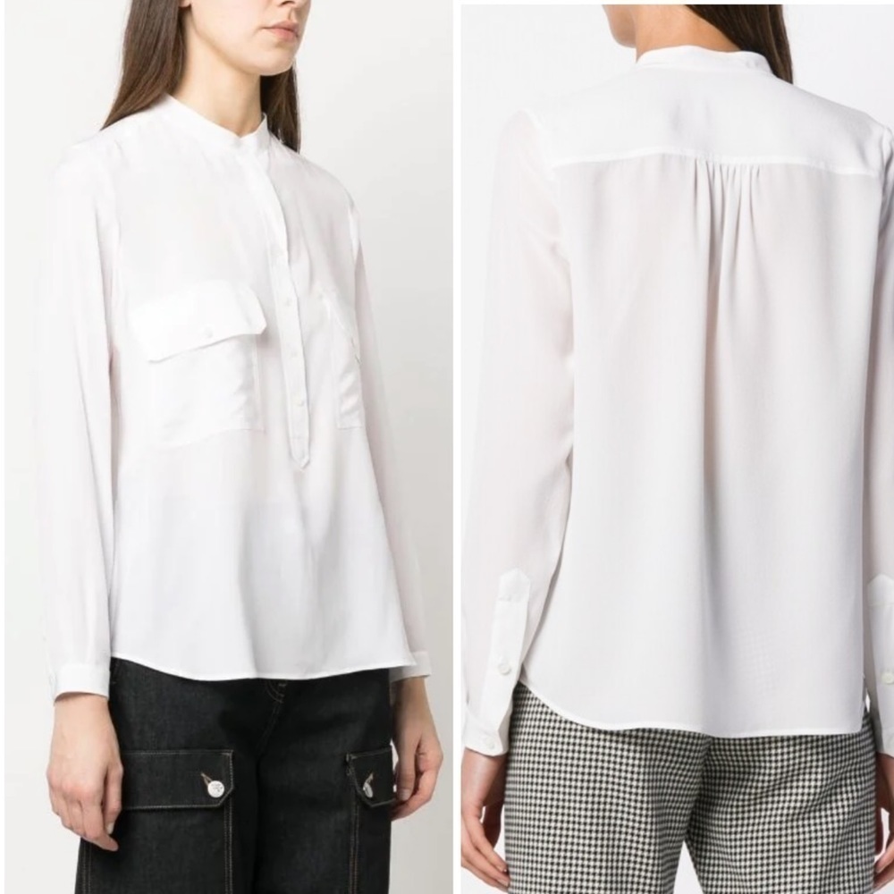 Stella McCartney white silk blend colorless long sleeve shirt, size 40 ( M)